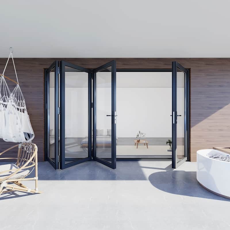 KaMic 120" x 80" 4-Panel Aluminum Patio Folding Door Right to Left-Outswing