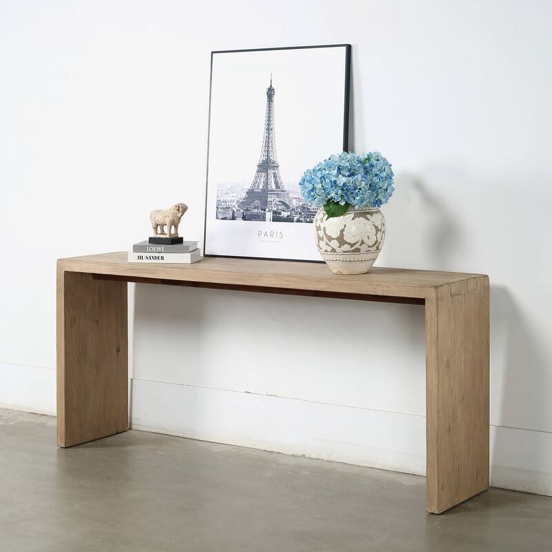 72 Inches Waterfall Console Table Reclaimed Pinewood Whitewash