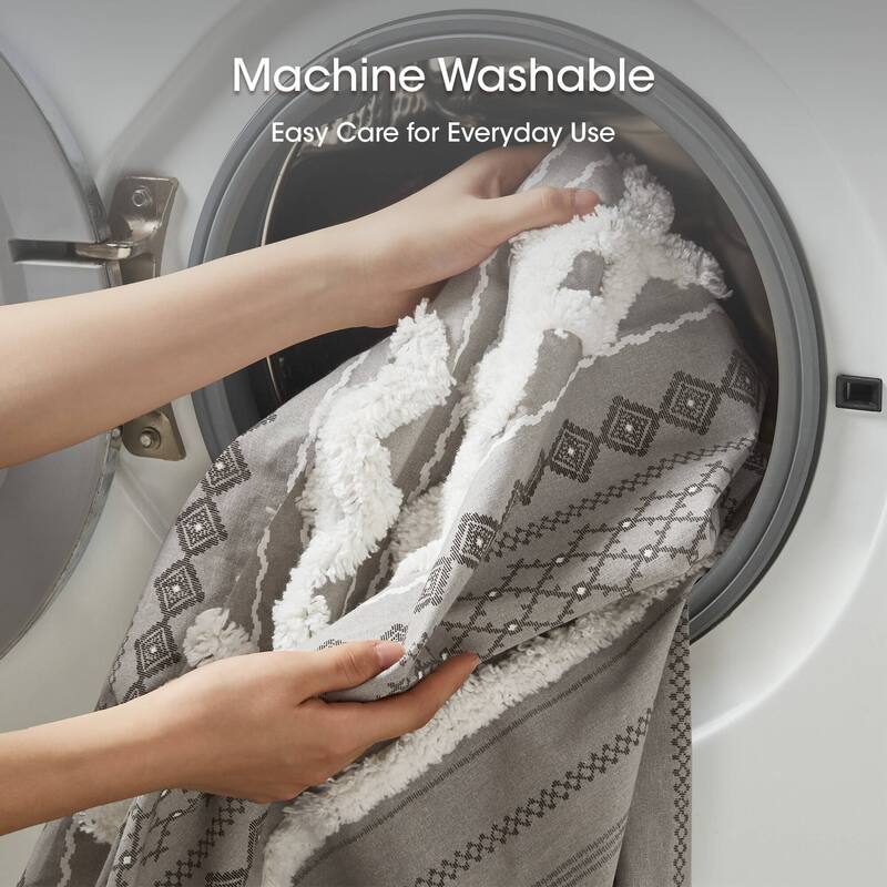 INK+IVY Imani Cotton Printed Shower Curtain with Chenille