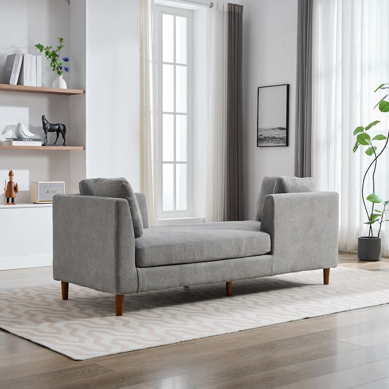 77.95"W Modern Double-Sided Upholstered Chaise Lounge, Sleeper Sofa Couch With 4 Throw Pillows, Daybed with Rubberwood Legs