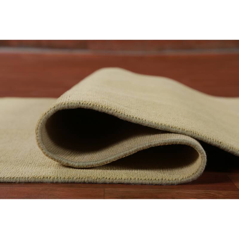 Hand Knotted Oriental 100% Wool Carpet Modern Solid Yellow & Gold Gabbeh Runner Rug - 10' 0'' X 3' 0''