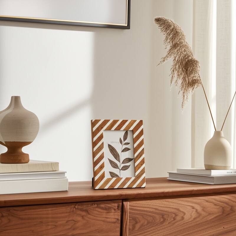 Resin Wood Picture Frame Diagonal Stripe Design - 5x7" Brown