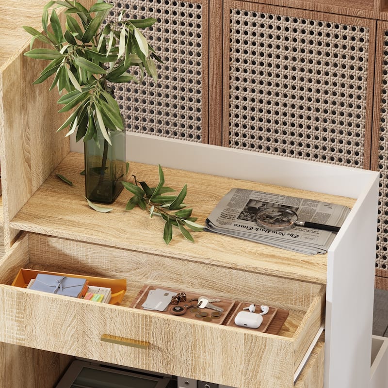 Stylish Office Welcome Desk Table White Oak Finish with Keyboard Shelf - 87.2"