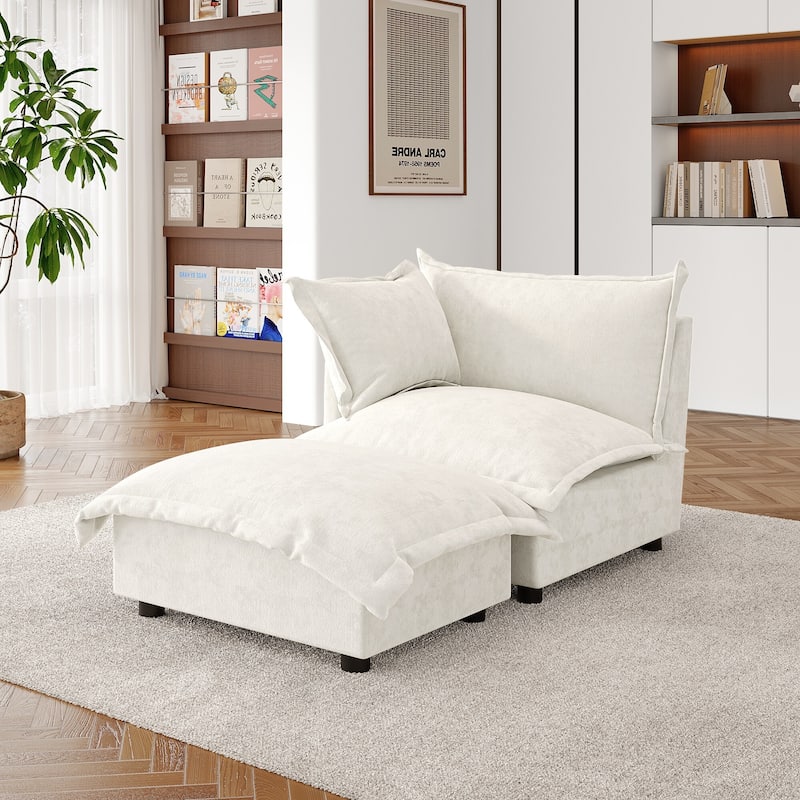 Double Layer Cushion Comfy Cloud Modular Sectional Sofa Set - Corner Sofa+Ottoman-Beige - Left Facing