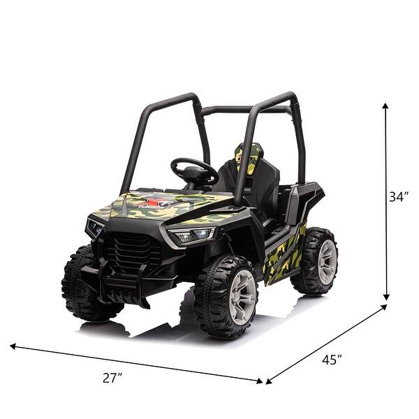 dimension image slide 0 of 2, 12V Dual-Drive Kids Electric Ride-On Car with Remote Control, LED Headlights, Music, and USB for Ages 3-8