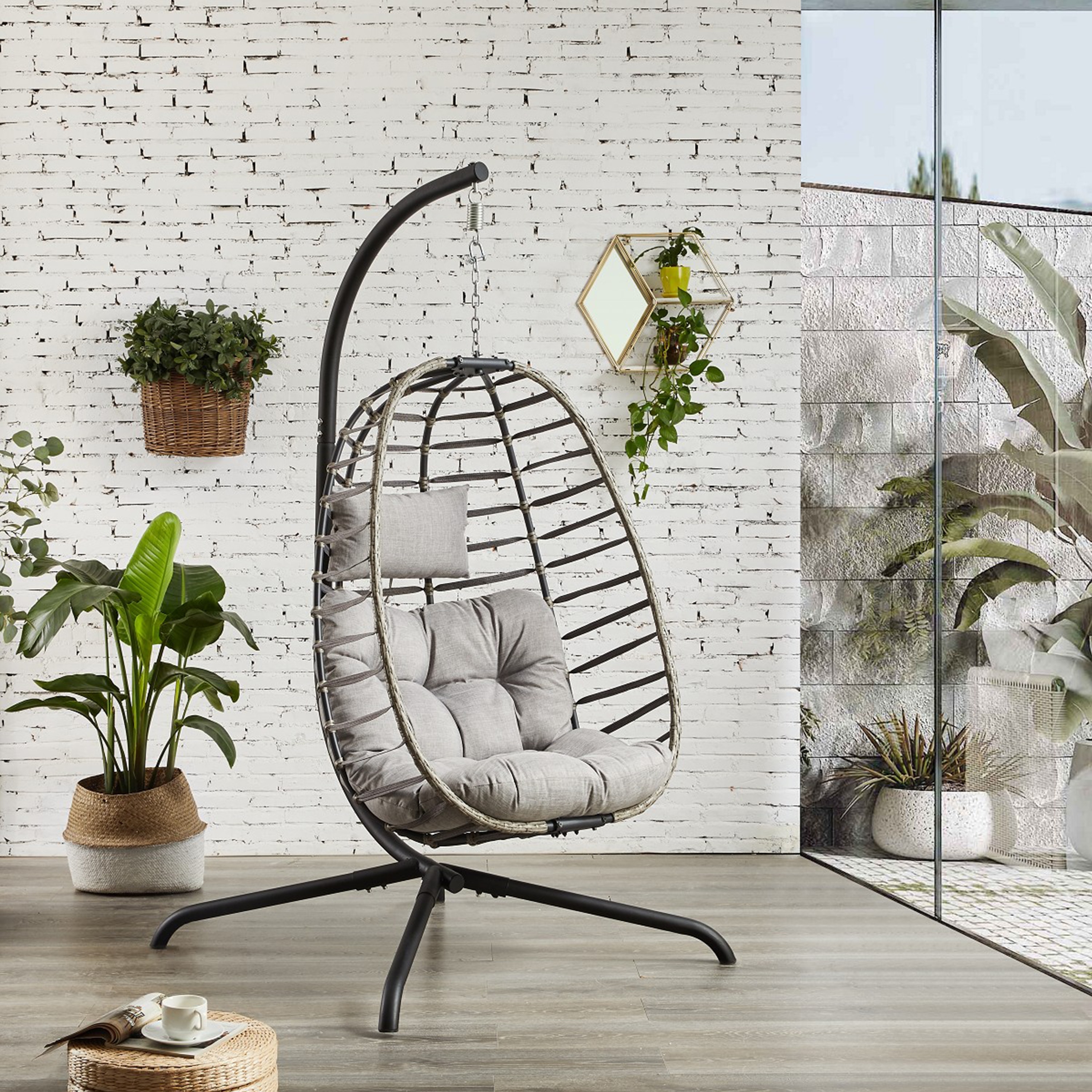 Foldable Wicker Hanging Egg Chair with Stand On Sale Bed Bath
