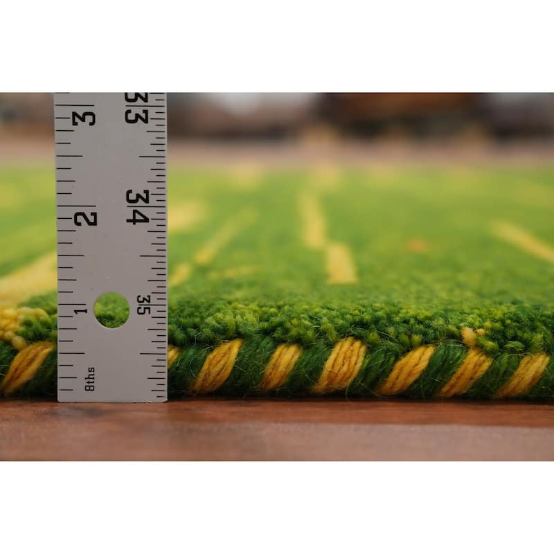 Hand Knotted Oriental 100% Wool Carpet Modern Stripe Green Gabbeh Area Rug - 7' 9'' X 5' 5''