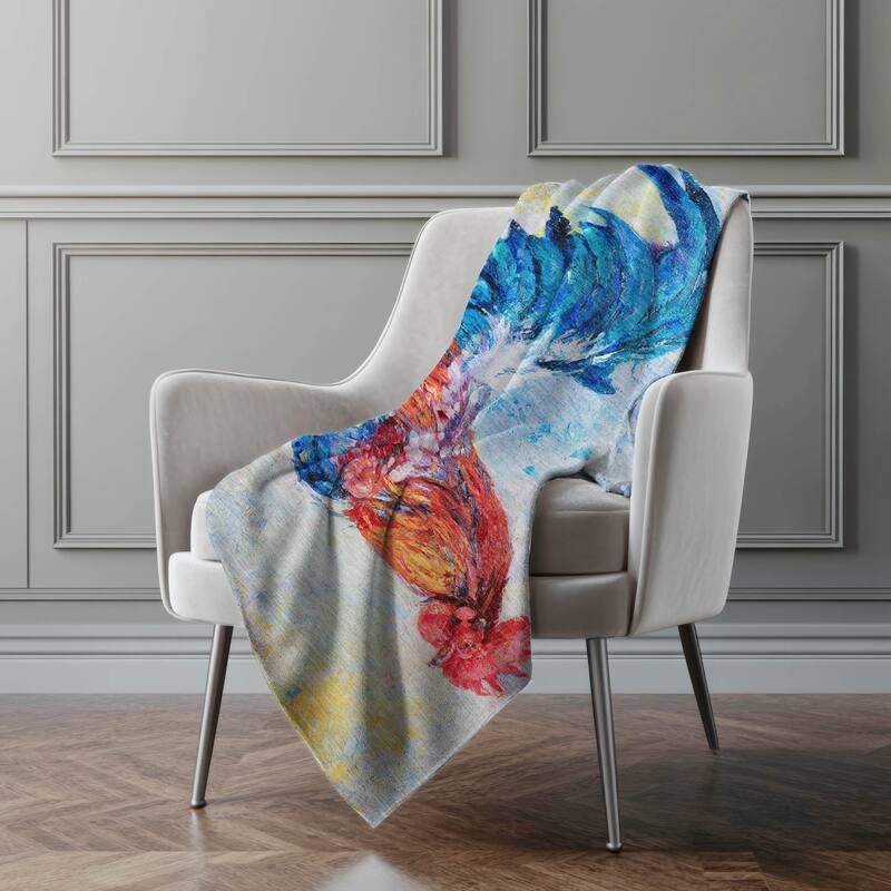 Premium Machine Washable ASB156 Rooster Sherpa Throw Blanket