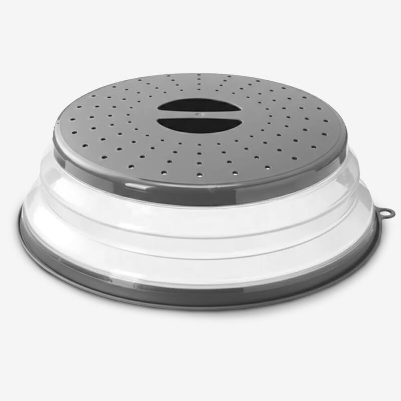 Cheer Collection Collapsible Microwave Splatter Cover 10.5 Inch Vented Food Lid Gray