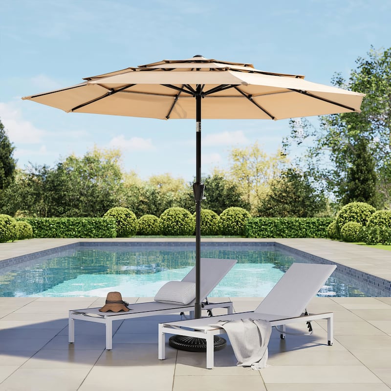 Outdoor Round Patio Vented Umbrella, Crank Handle, Push Button Tilt
