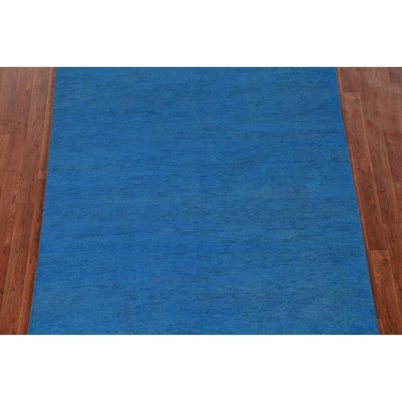 Hand Knotted Oriental 100% Wool Carpet Modern Solid Navy Blue & Blues Gabbeh Area Rug - 10' 2'' X 5' 0''