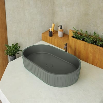 23.6'' Concrete Vessel Oval Modern Dark Green Bathroom Sink