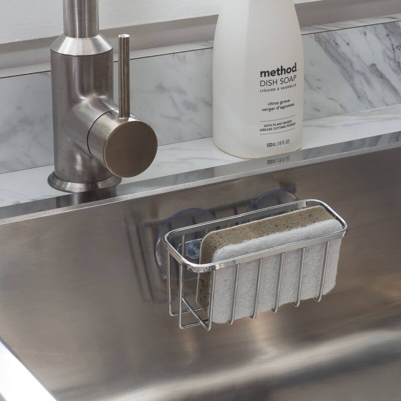Simply Kitchen Details Silvertone Chrome Iron Suction-mount Sponge Holder - 5.5" x 2.0" x 2.5"