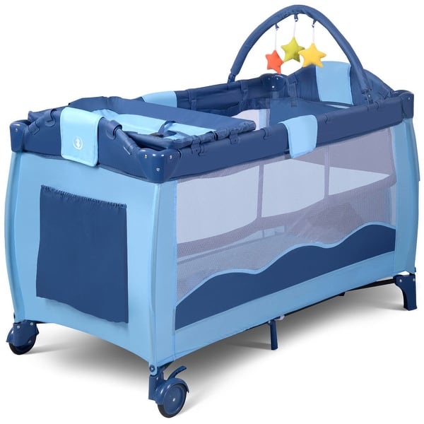 Portable Baby Crib Playpen Playard Pack Travel Infant Bassinet Bed Blue Overstock 30892683