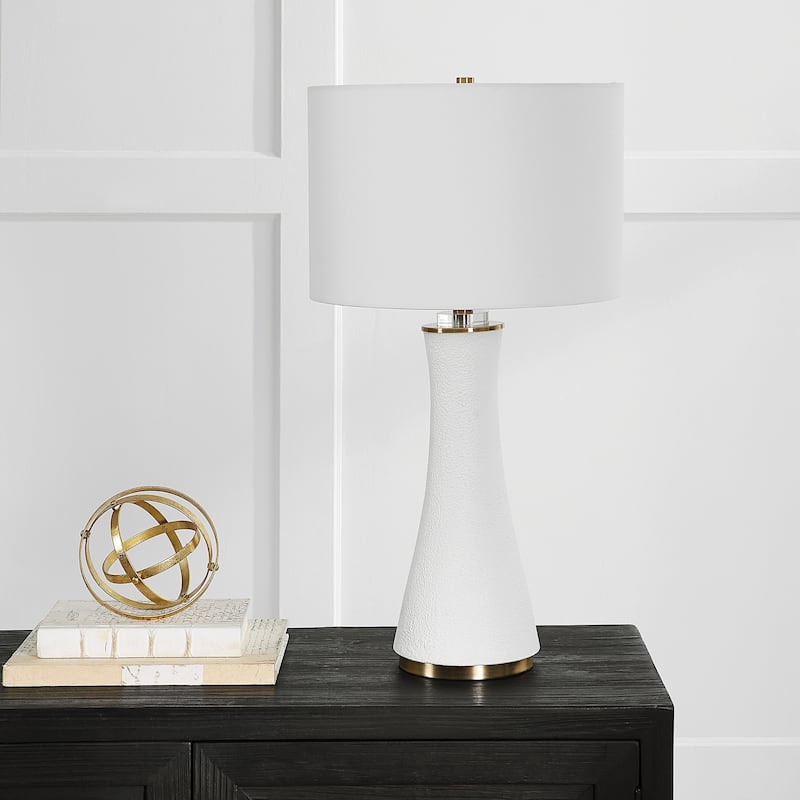 Porch & Den Matte White Textured Ceramic and Crystal Table Lamp