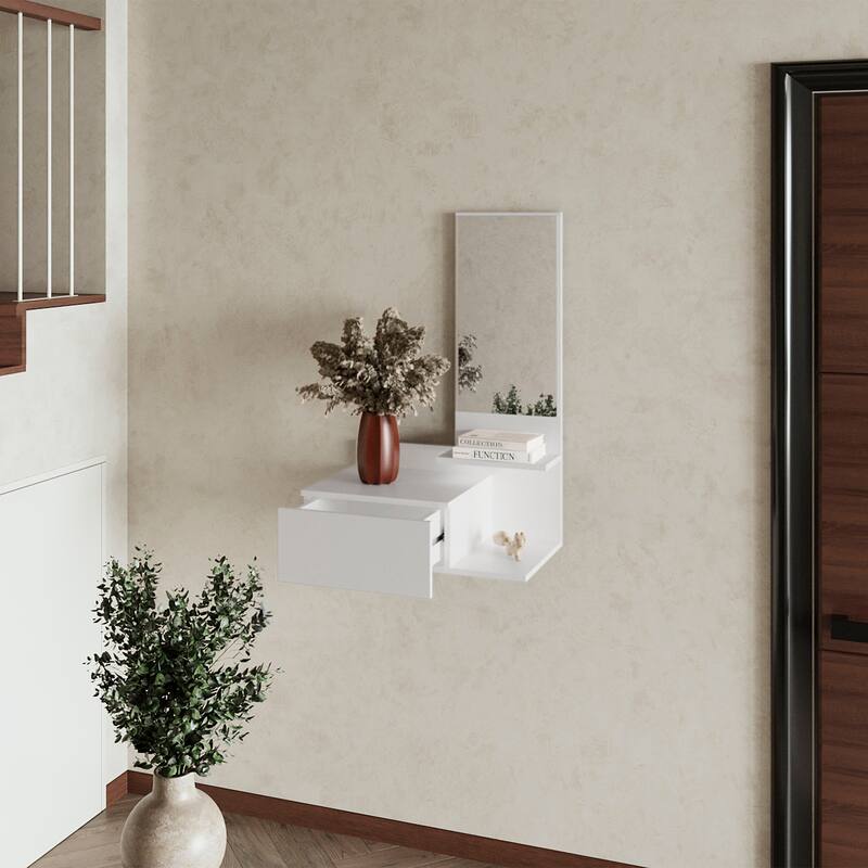 Elgin Floating Vanity with Included Mirror, White