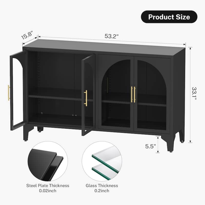 53.2"W Metal Sideboard Buffet Cabinet with Glass Doors