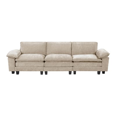 Modern Style Taupe Chenille Fabric Sofa with Plywood Frame