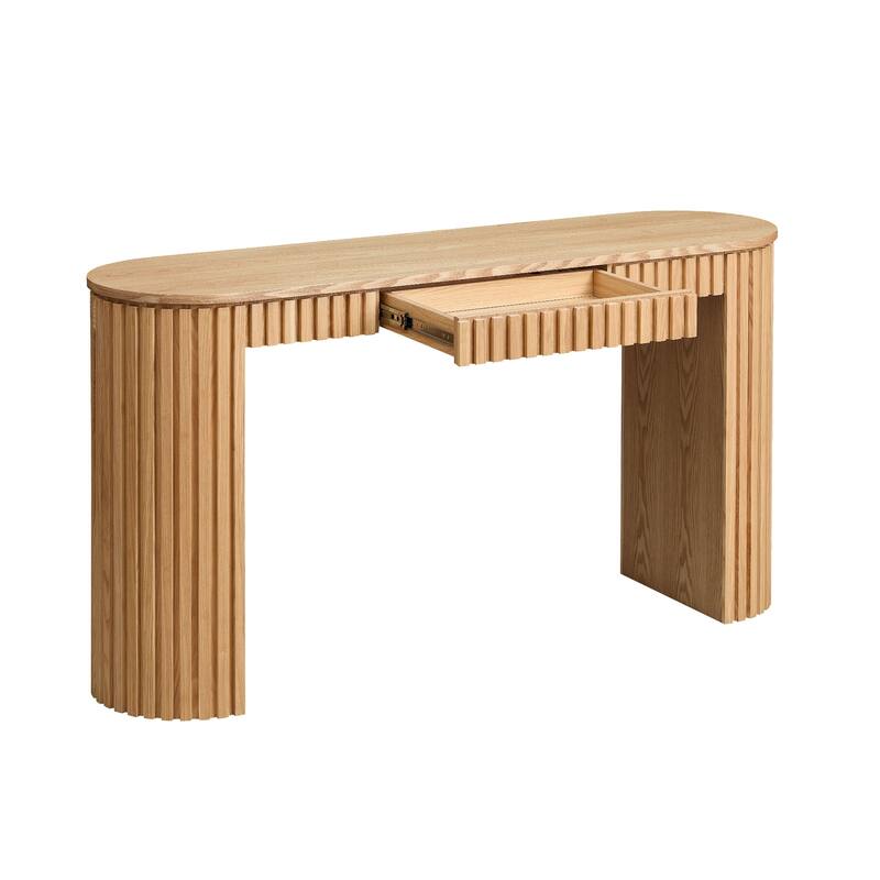 59.05''Console Table With Drawer For Entryway With Unique Vertical Stripe Design - Natural