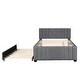 preview thumbnail 14 of 13, Full Size Upholstered Platform Bed with Trundle, Linen Upholstery, Tufted Headboard, Sturdy Frame