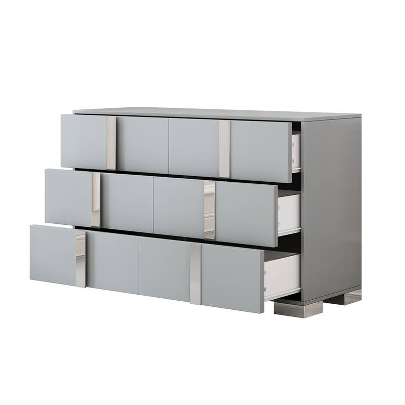 Mirrored Storage Cabinet with Metal Handle, 6 Drawers