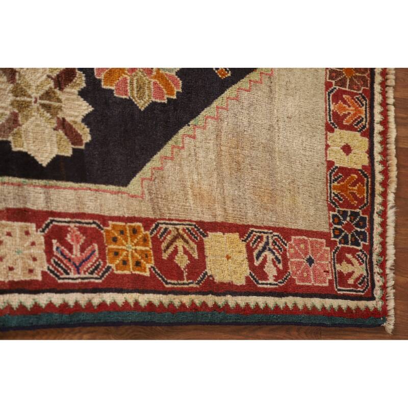 Geometric Black Shiraz Persian Vintage Area Rug Handmade Wool Carpet - 3'2"x 5'2"