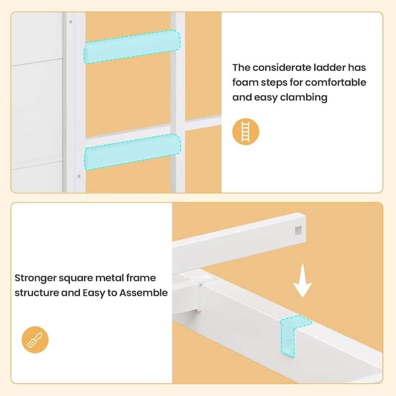 Twin Size Low Loft Bed 6 Fabric Storage Drawers LED Lights Twin Over Twin Bunk Bed