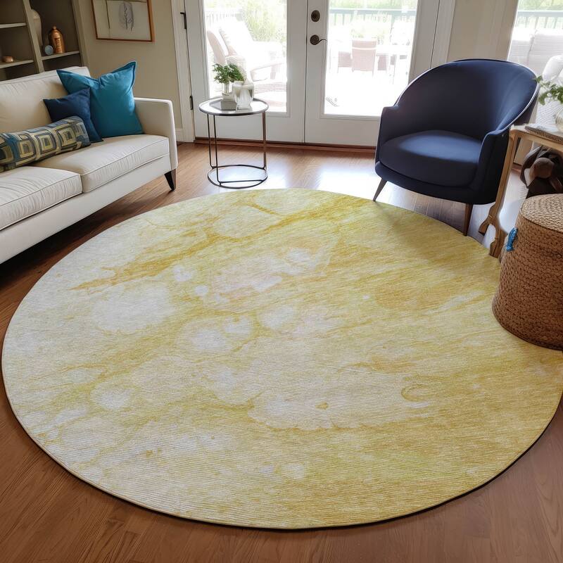 Machine Washable Indoor/ Outdoor Chantille Abstract Modern Rug - Gold - 8' x 8'