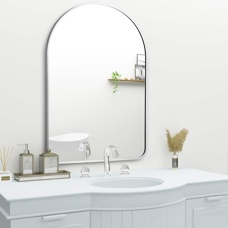 Modern Large Arch Wall Mirrors for Bathroom Vanity Mirror - 36x24-Round Angle - Silver-Round