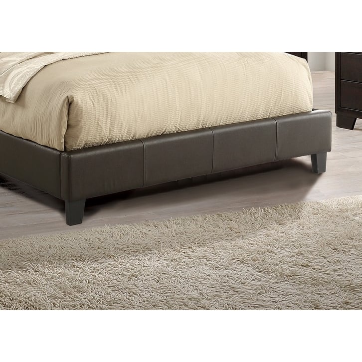 California King Size Bed 1pc Bed Set Brown Faux Leather Upholstered Two-Panel Bed Frame Headboard Bedroom Furniture