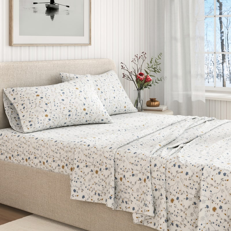 Linery & Co. Ultra-Soft Turkish Cotton Flannel Winter Floral Print Sheet Set