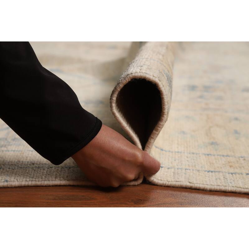 Floral Beige Vegetable Dye Oushak Turkish Rug Hand-Knotted Wool Carpet - 8'1"x 10'2"
