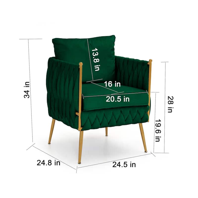 Modern Comfy Handmade Bucket Woven Velvet Accent Chair Arm Chair