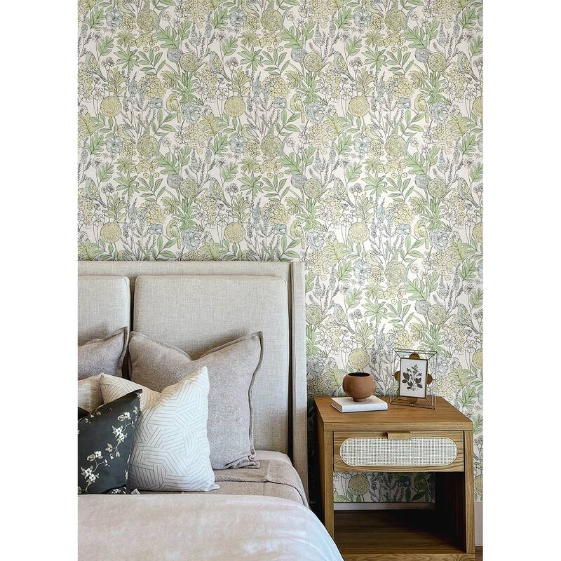 Chesapeake Goldfinch Green Birds and Blooms Wallpaper