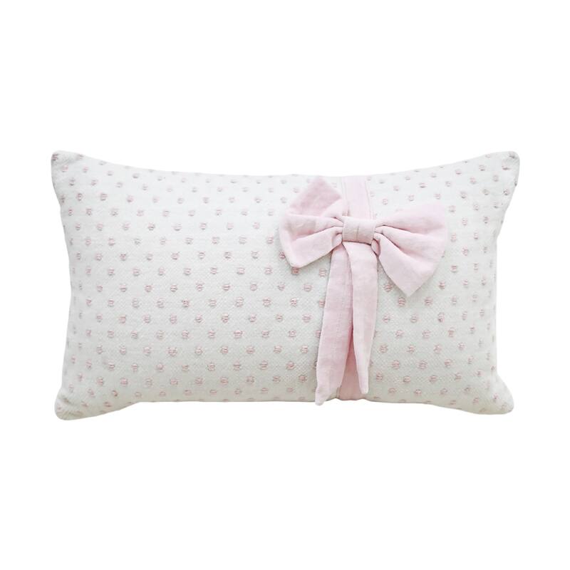 Vibhsa Handwoven Decorative Pillow with Bows and Frills, 14" x 24"