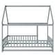 preview thumbnail 57 of 127, Wood Toddler House Bed with Roof Frame and Safety Guardrails Montessori Floor Bed without Slats No Door Houseshaped Platform Bed