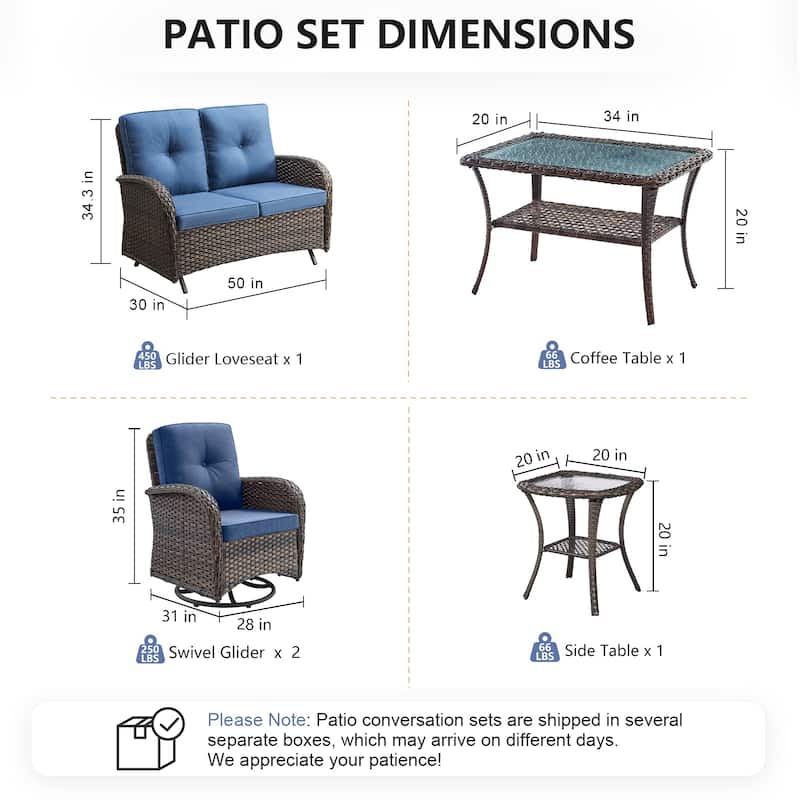 Pocassy 5 Pieces Glider Sofa with Swivel Chairs Ottomans
