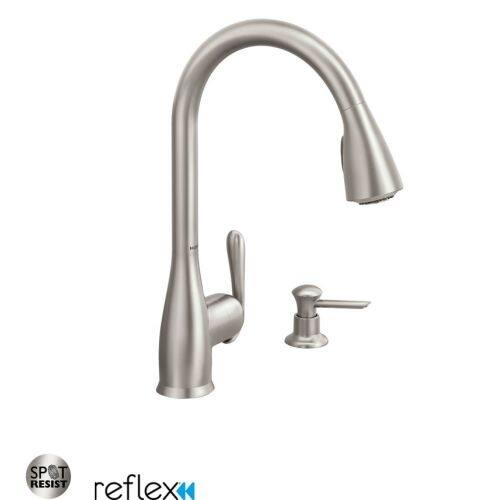 Moen 87877 Pullout Spray High Arc Kitchen Faucet With Reflex Technology Includes Soap Dispenser From The Haysfield Collection Overstock 16321583