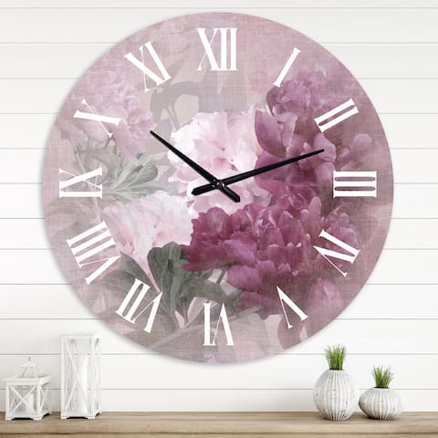 Designart 'Vintage Purple and Pink Flowers II' Traditional wall clock