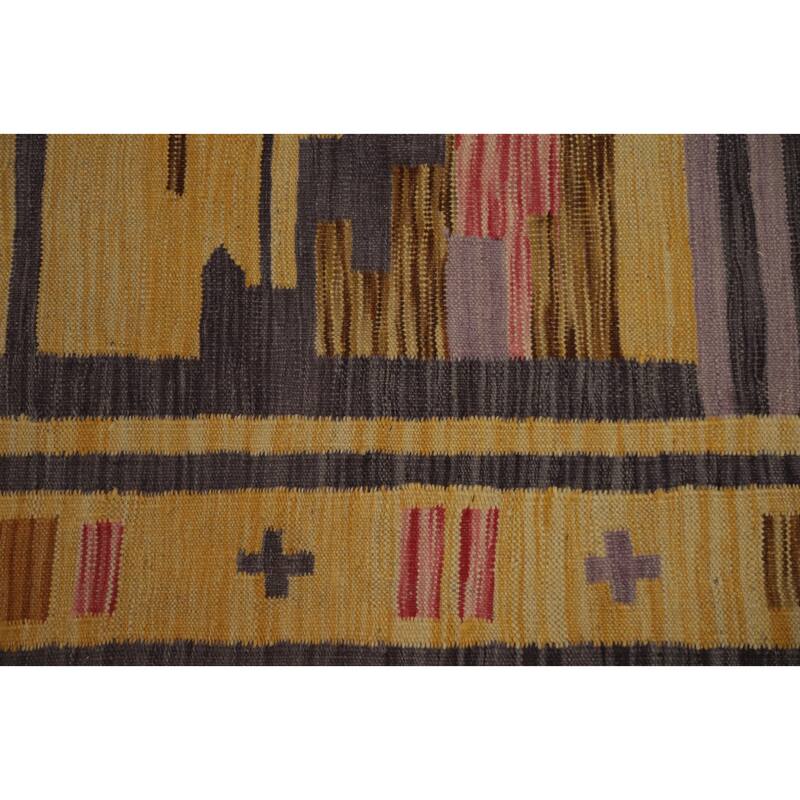 Hand Woven Oriental 100% Wool Carpet Southwestern Tribal Yellow & Gold Kilim Area Rug - 8' 0'' X 5' 0''