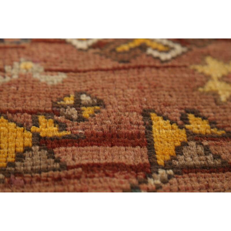 Hand Knotted Oriental 100% Wool Carpet Traditional Geometric Oranges & Rust Heriz Runner Rug - 12' 11'' X 3' 9''