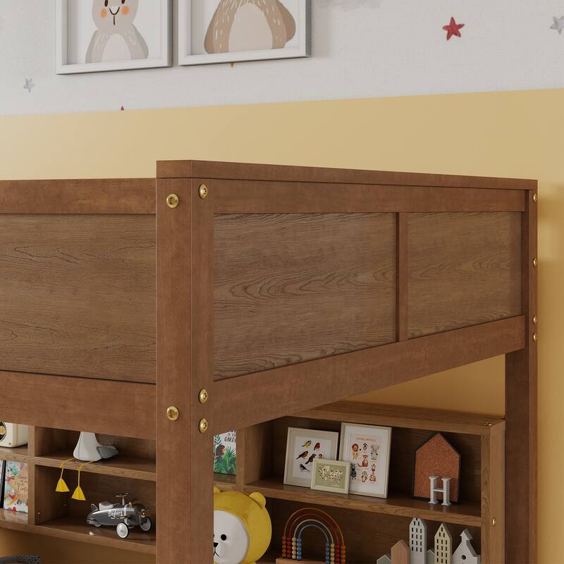 Queen Over Queen Bunk Bed with Built-in Storage Cabinets,Charging Station