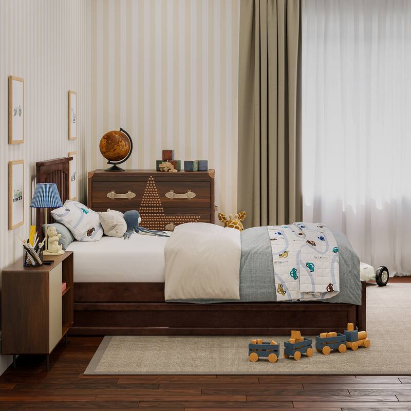 Everett Platform Bed with Panel Footboard and Twin Trundle