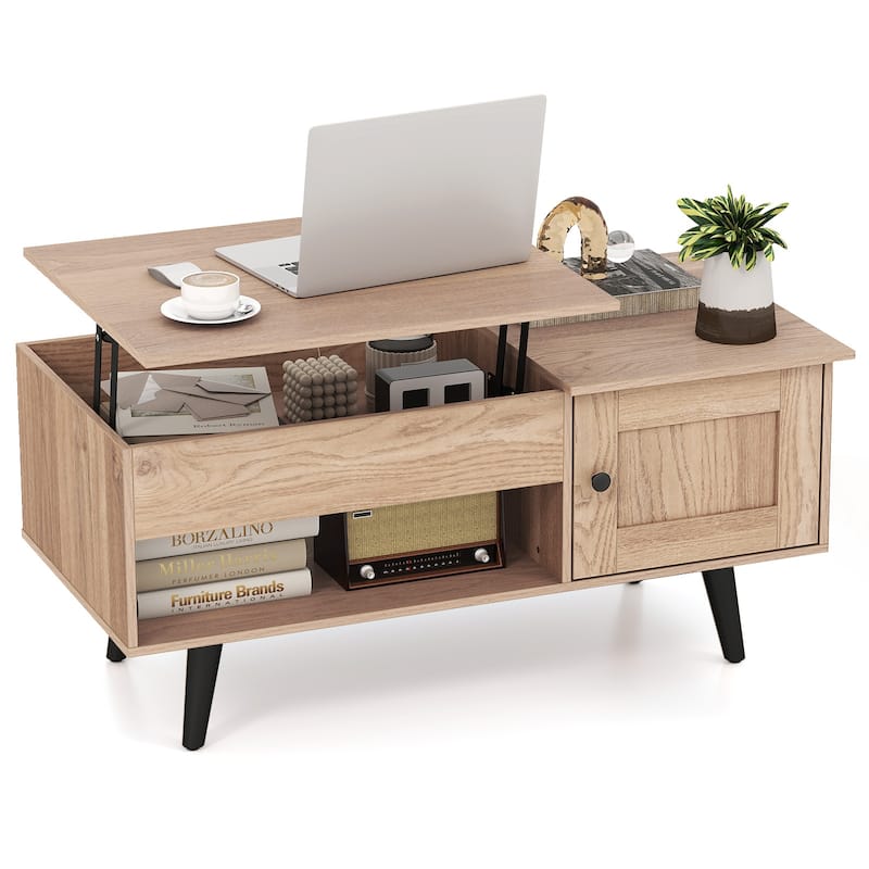 Open Shelf Coffee Table with Lift-Top Workstation and Hidden Storage Cabinet for Living Room - 39.5" x 19.5" x 18" (L x W x H)