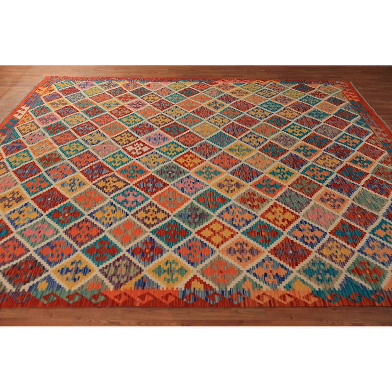 South Western Style Kilim Oriental Area Rug Flatweave Wool Carpet - 8'0"x 9'10"