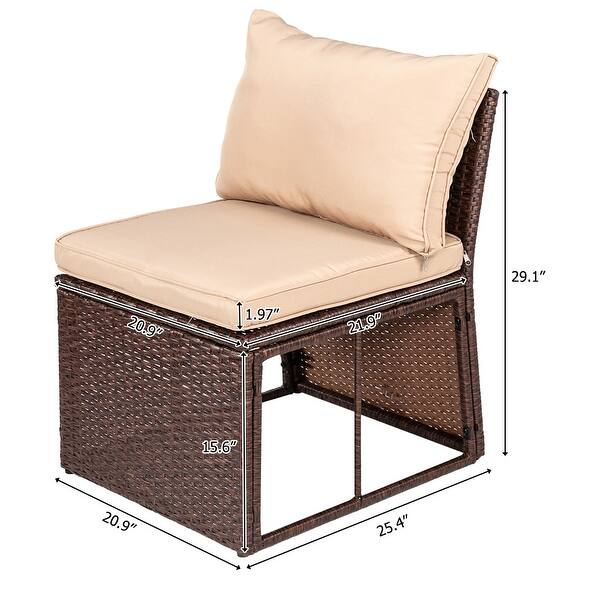 dimension image slide 4 of 6, 8-Piece Set Outdoor Rattan Dining Table And Chair Brown with Cushion