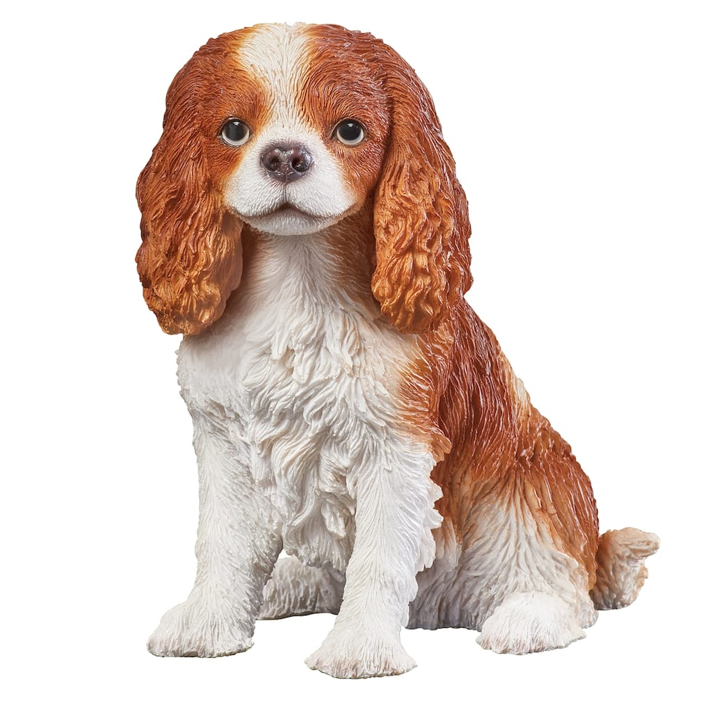 Hand-Painted Realistic King Charles Puppy Statue - 7 x 7 x 4.75