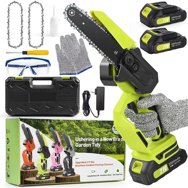 slide 2 of 15, Mini Chainsaw Cordless Handheld Green - Battery