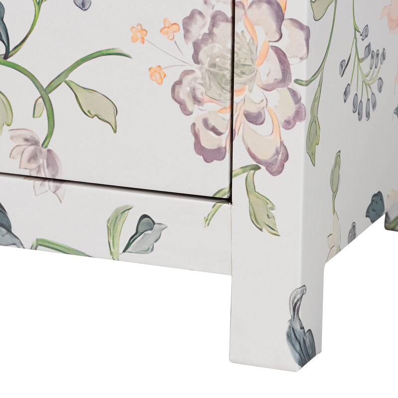 Connery Floral End Table - 3-Drawer Decorative Accent Storage Cabinet