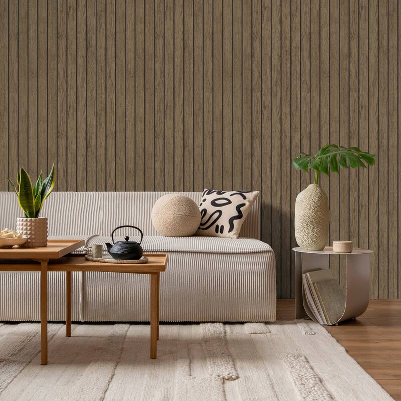 Fine Decor Manolo Brown Wooden Slat Wallpaper